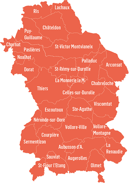 Carte du territoire de la communauté de commune de Thiers Dore et Montagne